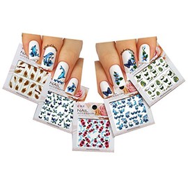 Water Nail Tattoo Stickers - Flowers, Dolphins, Butterflies, Peacock Feather 5 - Pack