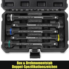 FOURROBBER 1/2 Inch Torsion Bar Set 5-Piece 90-190Nm CR-MO Torsion Extension with Colour-Coded Detection