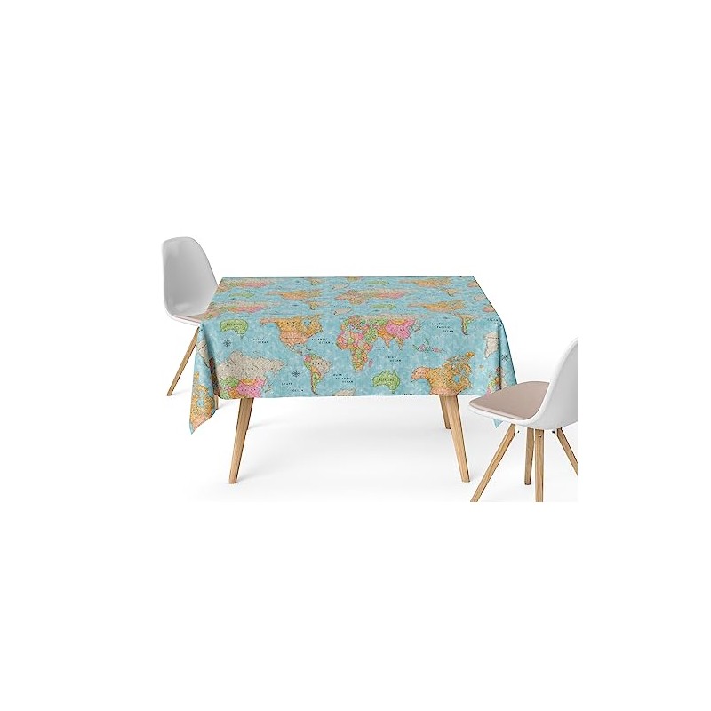 Martina Home Blue World Map Resin Coated Tablecloth 140cm x