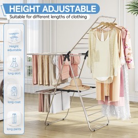 APEXCHASER Clothes Drying Rack with 4 Wings, Stainless Steel Drying Rack Clothing with Height-Adjustable, Foldable Gullwings Laundry Drying Rack, Indoor Outdoor Use, No Assembly, Black