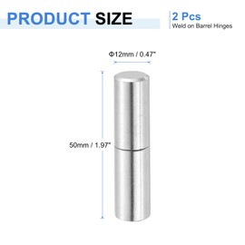 QUARKZMAN 2 Pieces 2 Inch x 1/2 Inch (L x D) Stainless Steel Weldable Removable Barrel Hinges for Metal Gates, Swing Doors, Trailer Ramps, Silver