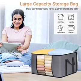 SLEEPING LAMB 65L Clothes Storage Bag for Closet, Breathable Blanket Storage Container with Reinforced Handles for Organizing Clothing, Comforter, Bed Sheets, Pillows,Grey, 2 Pack