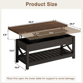 ChooChoo Coffee Table Lift Top, Multi-Function Convertible Coffee Tables with Storage and Hidden Compartment, Coffee Table Converts to Dining Table for Living Room, 40 Black & Espresso