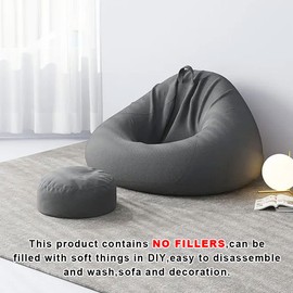 Sooupowly. Bean Bag Chair for Adults/Kids, Lazy Sofa Bean Bags, Classic Bean Bag Chair Sofa Cover Without Filling for Outdoor Indoor Living Room (Black-L:90x110cm)
