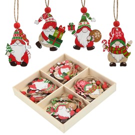 Bekecidi 12 Pcs Christmas Tree Decorations Christmas Gnome Hanging Wooden Ornaments Christmas Tree Hanging Ornament with Rope for Xmas Tree Hanging Crafts Supplies