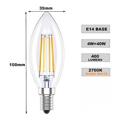 Huoqilin Huoqilin E14 LED Dimmbar Lampe,Kerzenform,4W ersetzt 40W Glhbirne,Warmweiss 2700K,6er-Pack