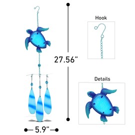 CoTa Global Blue Sea Turtle Hanging Sea Glass Wind Chime 27.56 Inch, Nautical Glass Windchime Outdoor Decor for a Harmonic Porch, Patio & Garden, Unique Beach Art Indoor Wind Chime Window Mobile