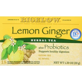Bigelow Classic Lemon Ginger Herbal Tea Plus Probiotics 18 Bags (3 Pack)