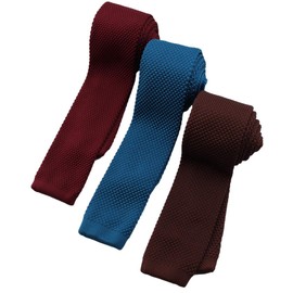 Best Item: Knit Tie Set, Narrow Tie, Men's, Slim Tie, Slim, Plain, Bordered, Knit Necktie, 3-4_Turquoise blue/Burgundy/Light brown