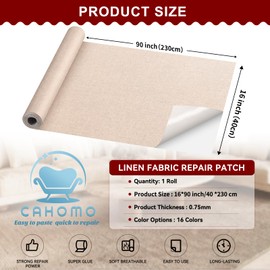 Linen Repair Tape Kit - 16x90 inch, Self-Adhesive Linen Fabric Patches for Sofas, Headboards, Chairs, Pillows, Curtains - Dark Beige