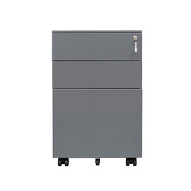 HomJoones 3-Drawer Mobile File Cabinet with Lock, Office Storage Filing Cabinet for Legal/Letter Size, Pre-Assembled Metal File Under Desk Metal Filing Cabinets (Gray)