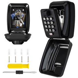 Kizaten Wall Mounted Key Safe, Key Lock Box with Resettable 12-Digit Code, Weatherproof Cover Security Key Box for Outside Home Office