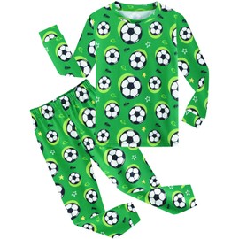 Little Hand Soccer Pajamas for Boys Goal Getter Pyjamas Long Sleeve Toddler Boy Fall Pjs Clothes Green 2 Piece Set for Kids 3t