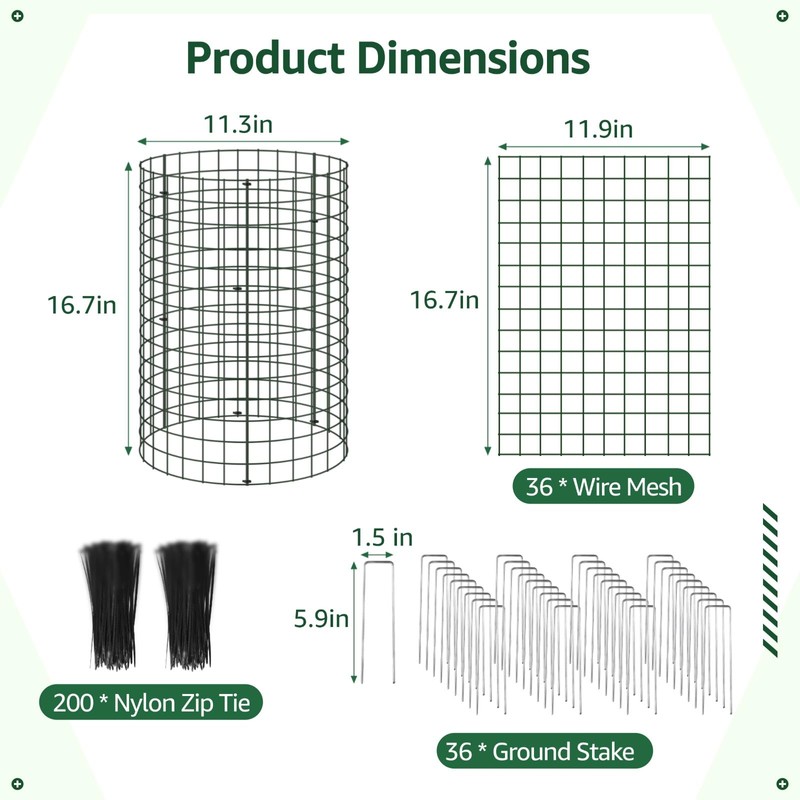 36 Pack Plant Protective Mesh, Plant Protector from Animals, Metal