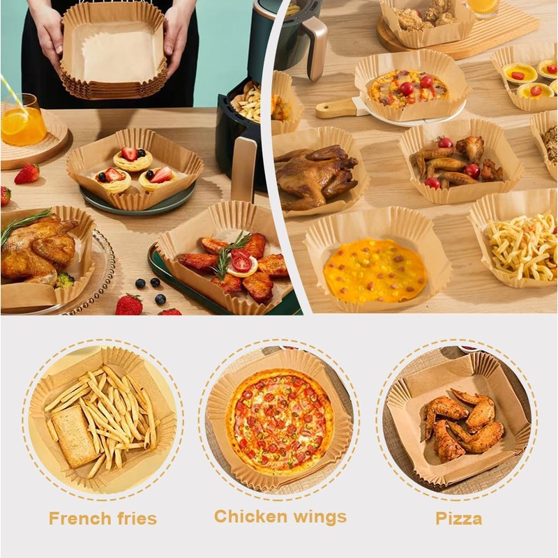 Youery Backpapier für Heißluftfritteuse 100 Stück,16CM Quadrat Backpapier Airfryer, Antihaft-Einweg-Luftfritteusen
