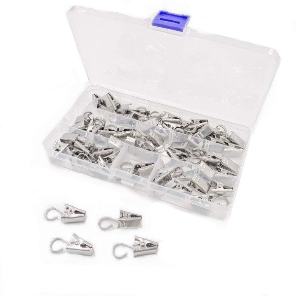 JZK 50 x gray matte metal curtain clips with hooks,