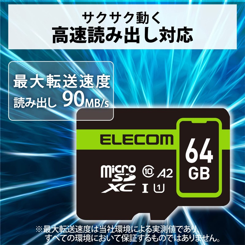 Elecom MF-SP064GU11A2R 64GB UHS-I U1 90MB/s microSDXC Card with 2
