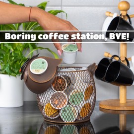 Made Easy Kit Coffee Pod Organizer - Home Coffee Bar Functional Décor - Café Station Countertop Storage Accessories (Owl)