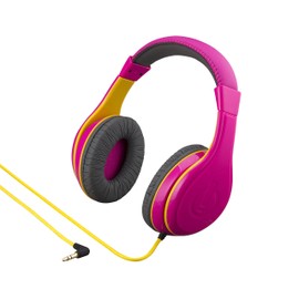 eKids - Auriculares para niños, sonido estéreo, cable jack de 3,5 mm, auriculares con cable para niños, sin enredos, control de volumen, auriculares para niños sobre la oreja para viaje rosa (eK-140P.3Xv7)