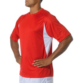 A4 Adult Color Block Performance Interlock T-Shirt, Scarlet Red/Wht, X-Large