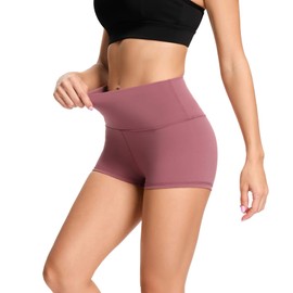 LXNMGO Pantalones cortos de yoga de cintura alta para mujer de 2"/7" con entrepierna de control de abdomen, para correr, motociclista, voleibol, con bolsillos laterales, 2" Smoky Pink, S