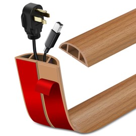 Floor Cord Cover Self Adhesive Cord Hider Floor Extension Cord Covers for Floor Power Cord Protector Cable Management Prevent Cable Trips Cable Cavity 0.47" W x 0.27" H (Light Brown Wood, 20Ft)