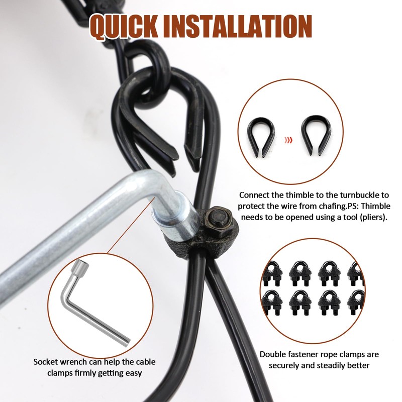 hannger String Light Hanging Kit Outdoor, Full Black Globe String
