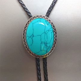 Himongoo - Corbata de granito de ágata de jade turquesa para hombres y mujeres, cuerda de piel, collar de boda, corbata de vaquero occidental, Turquesa, Large