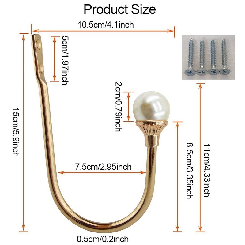 Coolnice 4 Pack Curtain Holdbacks Wall Mounted Curtain Tiebacks Hooks