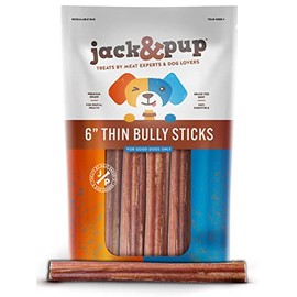 Jack&Pup Premium Thin Dog Bully Sticks 6 inch Bully Sticks for Dogs, (10 Pack) Healthy Dog Treats Bully Sticks Odor Free Bully Sticks for Small Dogs - 100% Beef Dog Chews, Pizzle Chew Sticks for Dogs