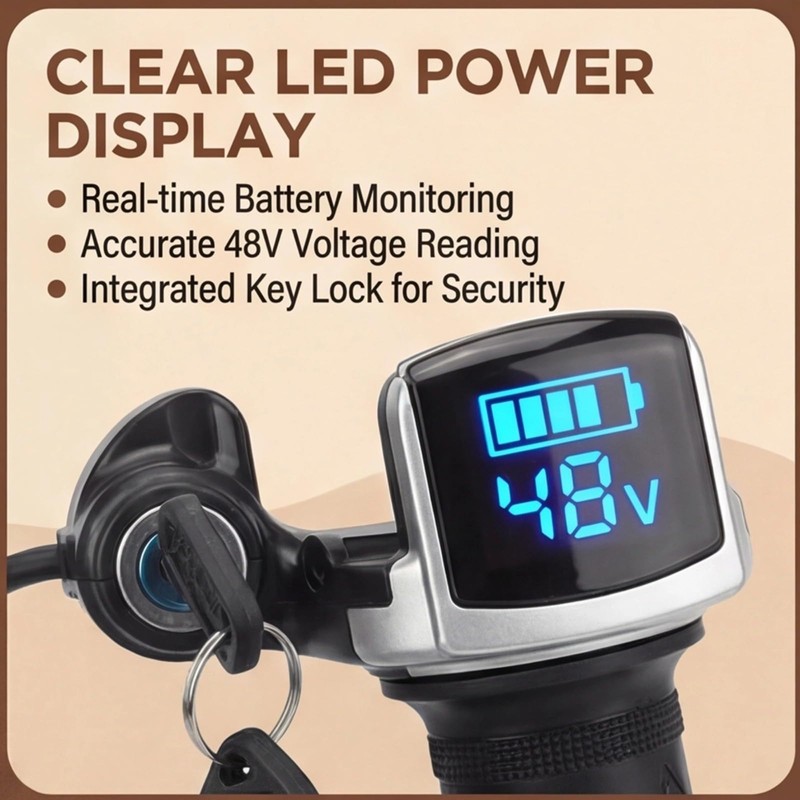 Lausixy 48V Electric Bike Half Twist Throttle, LED Display Throttle