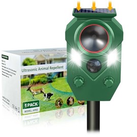 Solar Animal Repellent,Ultrasonic Cat Repellent Outdoor with Motion Sensor,Waterproof Rabbit Repeller with Flashing Light Defender Dog, Mouse,Squirrel,Raccoon,Skunk,Deer for Yard Farm Garden-1 Pack
