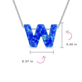 Blue Created Opal Initial Block Letter W Alphabet Pendant Necklace For Girls For Women 925 Sterling Silver With Chain