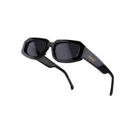 Roneyee Rectangle Sunglasses Mens Trendy Sunglasses 90s Retro Sun Glasses UV Protection Fashion Color Tinted Hexagon (Black, Millimeters, 53.01)