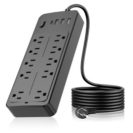 10FT-Power Strip Power Bar, Muti-Outlets Ports Desktop Charging Station, Flat Plug Overload Surge Protection Outlet Strip, USB Ports, Extension Cord, Wall Mount, Night Light Station,for Home,Office