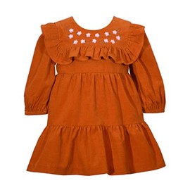 Bonnie Jean Girl's Thanksgiving Dress - Orange Corduroy Dress for Baby Toddler and Little Girls, Spice, 18 Months