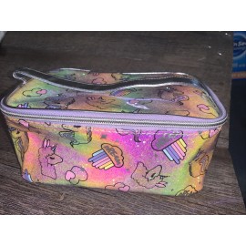 Claires rainbow unicorn llama dream cosmetic make up tote bag