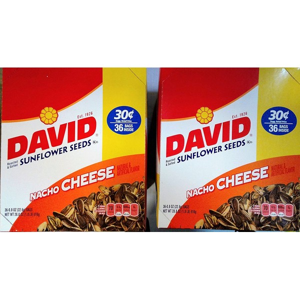 David SunFlower Seeds Nacho Cheese ( 2 Box Deal ) 30cents 36ct/.8-oz Bags 72 Bags ( from Candy World)