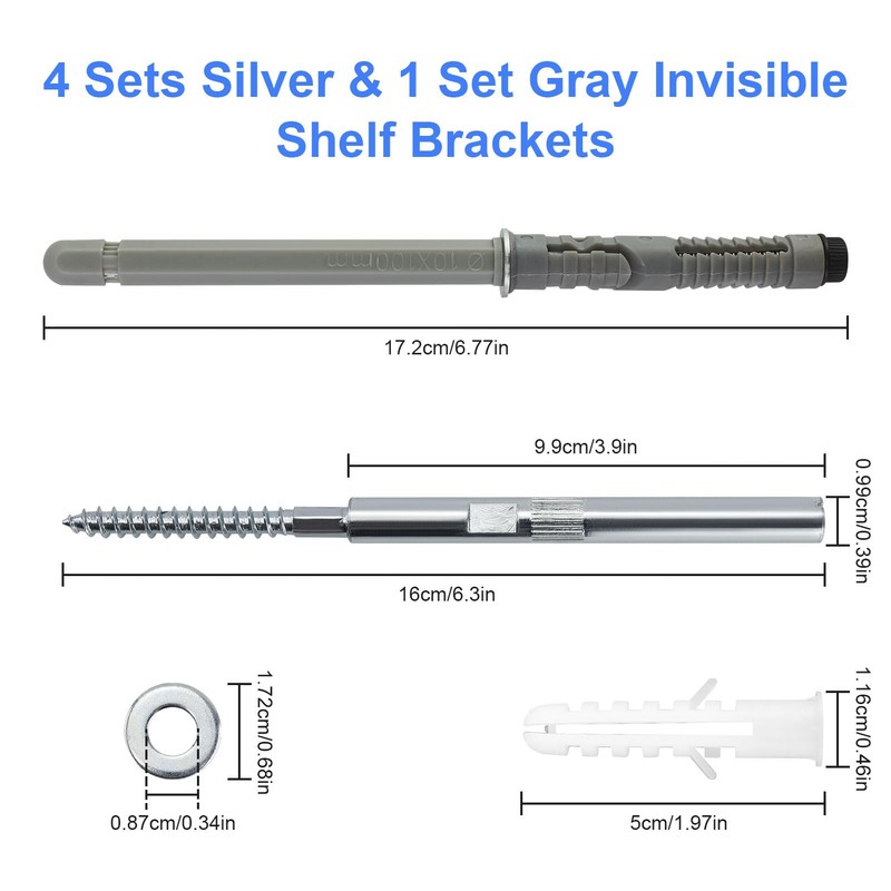Set of 5 Invisible Wall Shelf Brackets Diameter 10 x