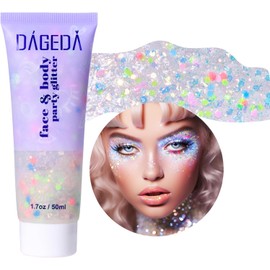DAGEDA Gel de Brillo Corporal, Brillantina Corporal Gel de Cuerpo con Lentejuelas, Sombra de Ojos Líquida Holográfica, Brillantina Gruesa para Cara y Cabello, Polvo Láser Cosmético para Maquillaje de