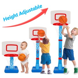 Toddler Basketball Hoop Indoor Mini Adjustable Basketball Goal with Ball Pump Outdoor Toys Backyard Game Outside Pool Basketball Toys for 3 4 Year Old Boy Girl Kid Toy Age 4-8 Birthday Gift