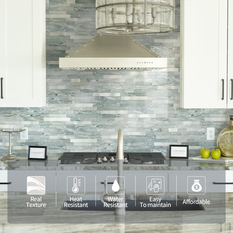 Yipscazo 10 Sheets Peel and Stick Stone Metal Tile Backsplash,