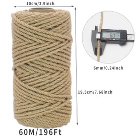 PQZKLDP 6mm Twine String 196Ft Jute Twine Natural Hemp Cord String Twine for Crafts, Gardening, Bundling, Home Decorating