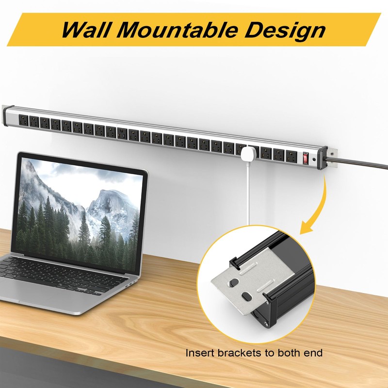 Long Power Strip 24-outlet ETL Certified Heavy Duty Metal Power