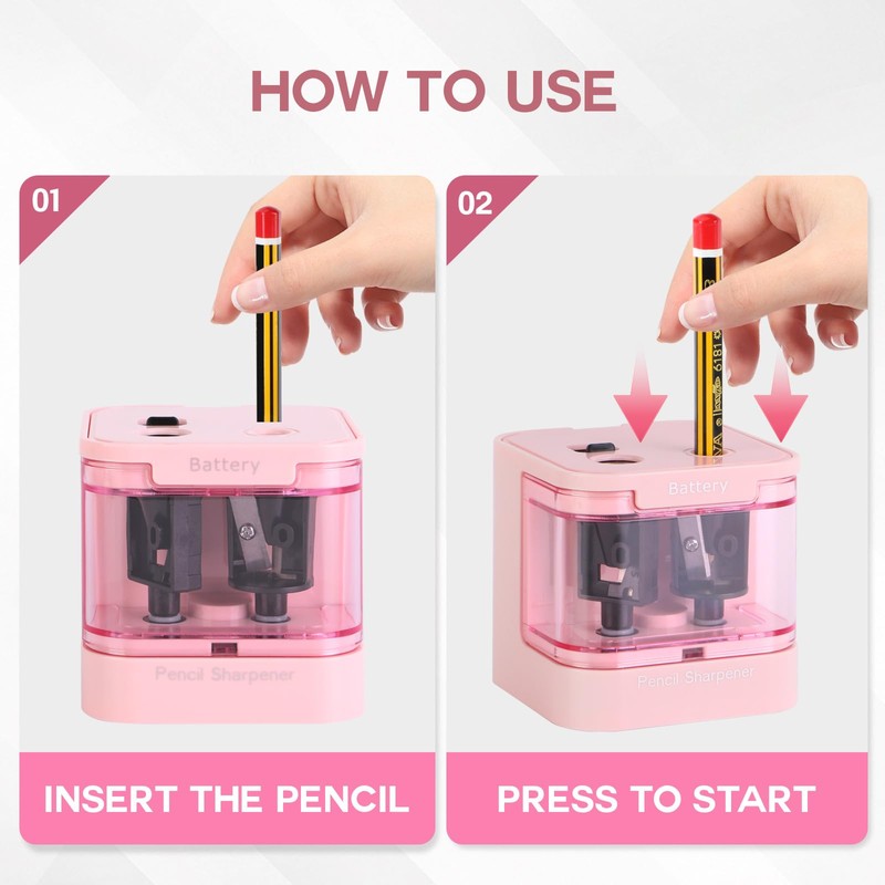 Eagle Electric Pencil Sharpener, Dual Holes, Battery Powered for School/Office/Art,