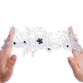 2PCS Wedding Garter for Brid with Pearls, Lace Bridal Wedding Elastic Garter, Bridal Leg Accessoriest for Wedding Anniversary (Blue)