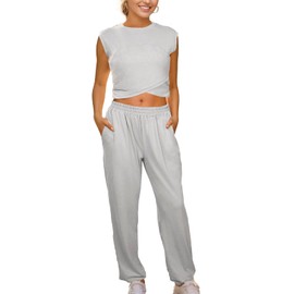 VOHOTO Two Piece Lounge Set for Women Fashion Casual Workout Sets Cropped Tops High Rise Wide Leg Sweatpants Summer Trendy Outfit