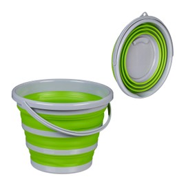Relaxdays Foldable Bucket, 10 Litres, Spout, Hanging Eyelet, Carry Handle, Folding Bucket for Home & Camping, Cleaning Bucket, Grey/Green