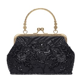 UBORSE Women's Clutch Purse Beaded Evening Bag for Women Formal 1920s Floral Hard Shell Sequin Handbag Clutch for Wedding/Prom/Cocktail