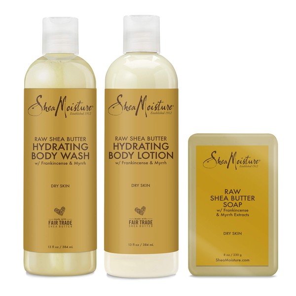SheaMoisture Hydrating Bath and Body Kit Skin Care Products for Dry Skin Raw Shea Butter Hydrating Pack of 3